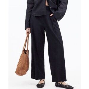 MADEWELL Tall Pull-On Straight Crop Pants Linen Blend True Black SIZE 4 TALL NWT